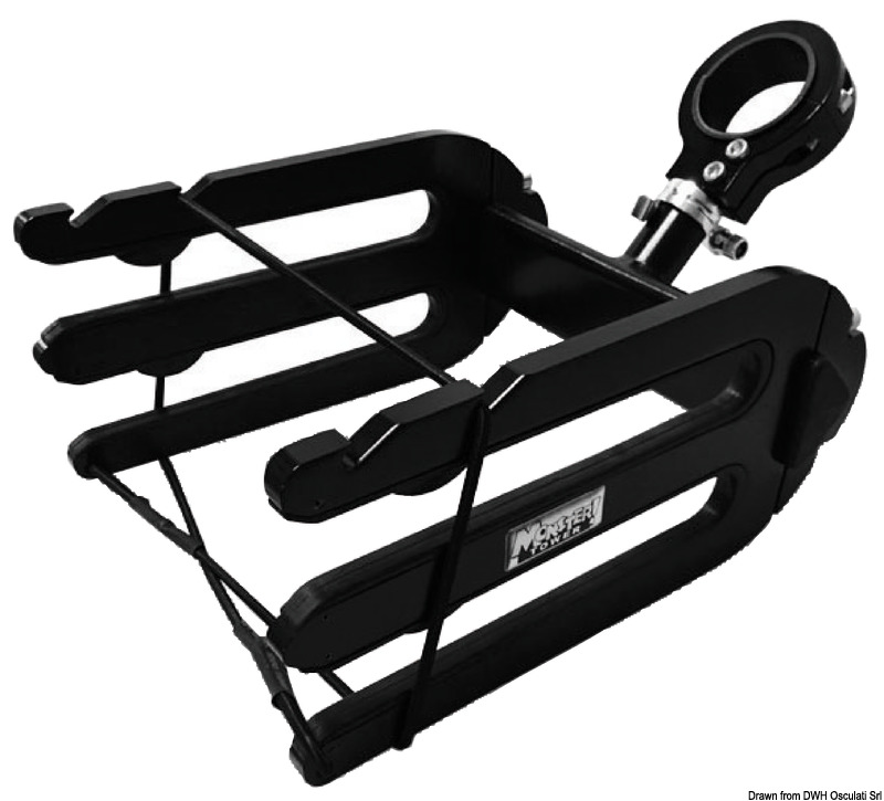 Equipaggiate con un sistema di aggancio e sgancio rapido che non richiede attrezzi. Possono adattarsi a qualsiasi tipo di tower (con tubi di diametro diverso da 64 mm ordinare il kit di collari 48.415.90).Bracci in alluminio e staffe in acciaio inox 303. Protezioni in gomma per proteggere le tavole e la barca. Elastici UV resistenti per fissare le tavole.