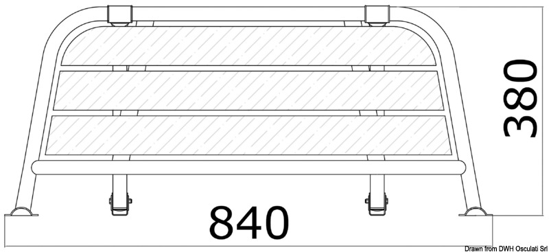 Fabbricate in acciaio inox AISI 316 lucidato a specchio, con parti in legno in vero Iroko. Giunti di fissaggio regolabili.