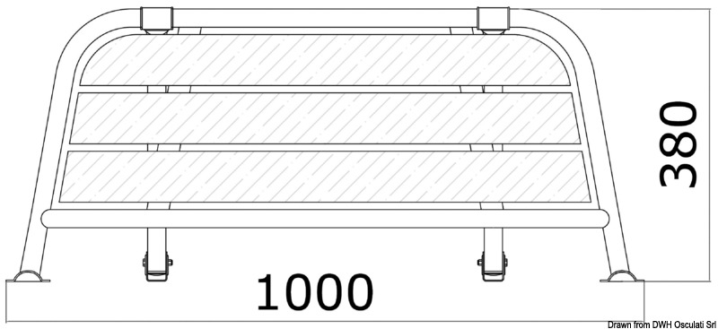 Fabbricate in acciaio inox AISI 316 lucidato a specchio, con parti in legno in vero Iroko. Giunti di fissaggio regolabili.