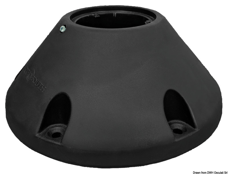 Regolabile in altezza tramite molla a gas. Dotato di sistema di ammortizzatore interno (Shock Absorber) per assorbire l'impatto della barca con le onde.Estraibile dalla base Ø 228 mm. Tubi alluminio anodizzato. Testa in nylon/fibra di vetro con foratura universale.