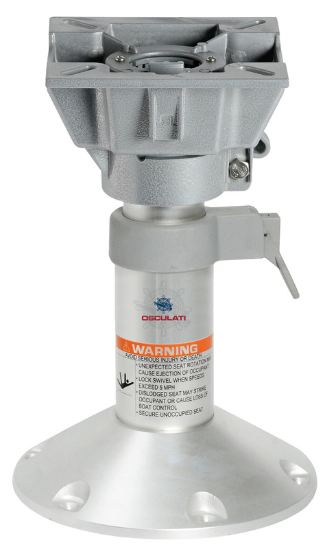 Base e colonna in alluminio anodizzato + supporto sedile girevole in alluminio verniciato grigio.