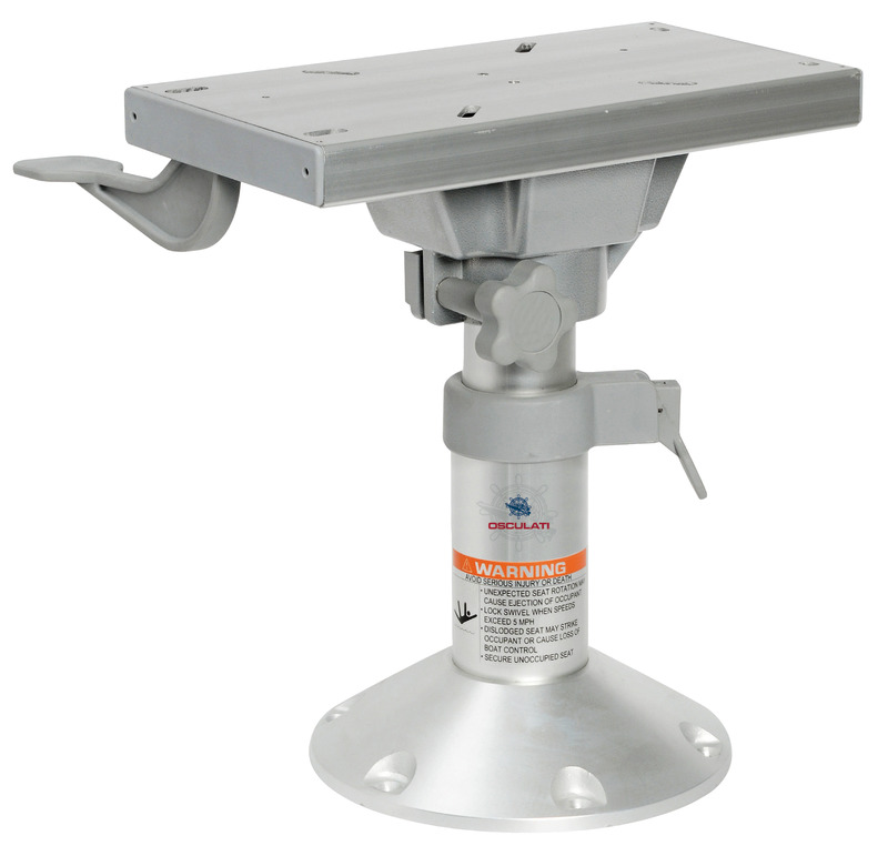 Base e colonna in alluminio anodizzato + supporto sedile con slitta girevole in alluminio anodizzato.