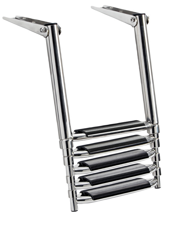 In acciaio inox lucidato a specchio, con gradini profondi 57 mm per un maggior comfort.