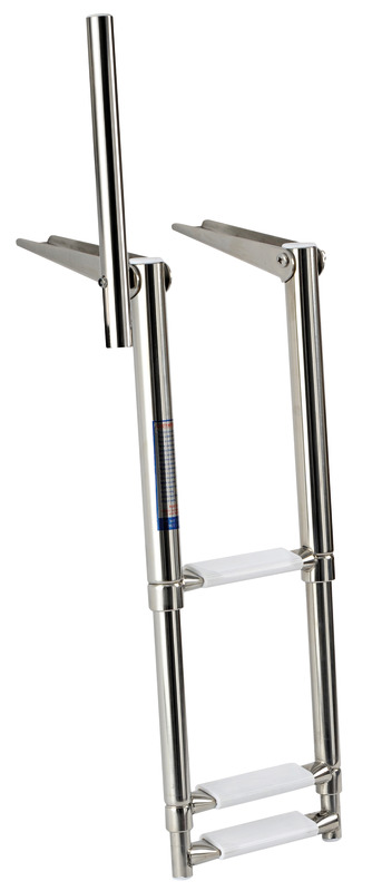Provvista di maniglia pieghevole/abbattibile per facilitare la risalita a bordo. Realizzate in acciaio inox AISI 316 lucidato a specchio. Finitura eccezionale, gradini ovali con pedana in plastica bianca.