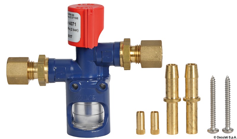 Questo dispositivo si installa vicino alla bombola del gas, dopo il regolatore di pressione, e serve ad individuare eventuali fughe di gas a valle della bombola di butano.