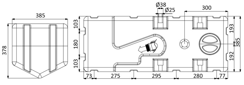 Serbatoio pre-assemblato con maceratore “Whale Gulper toiler” 50.113.xx. Il maceratore Whale non ha giranti ed è esente dalla possibilità di bloccarsi o intasarsi. Il serbatoio è studiato già con uscite/entrate a portagomma per evitare il maggior numero di connessioni “filettate” da cui potrebbe passare l’odore. Completo di: botola di ispezione; flangia 5 fori pre-forata per sensore di livello (da ordinare a parte); incavi per ganci di fissaggio 52.195.00 (versione fondo piatto). Fabbricati secondo ISO 8099.