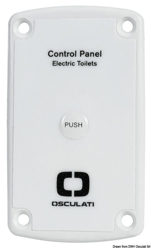Pannello di controllo manuale semplificato per tutti i wc elettrici tradizionali.Microswitch con comando a pulsante e a completa tenuta stagna.Max amp. supportato a 12V = 24A.Tensione di utilizzo V 12/24Quote fuori tutto: mm 104 x 61,5.