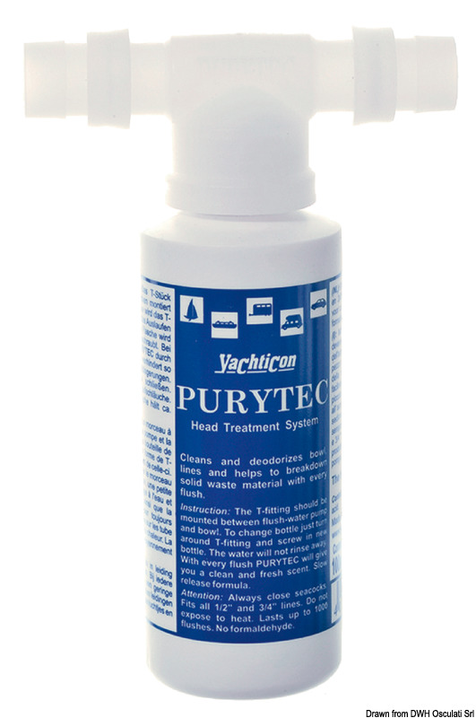 Si installa tramite l’apposito supporto in linea sulla tubazione di carico acqua del W.C. (sia esso elettrico o manuale). L’acqua di lavaggio della tazza viene disinfettata e deodorata. Flacone da 100 ml che serve per circa 400 lavaggi. Portagomma universale da 15/19 mm adatto a tutti i WC.