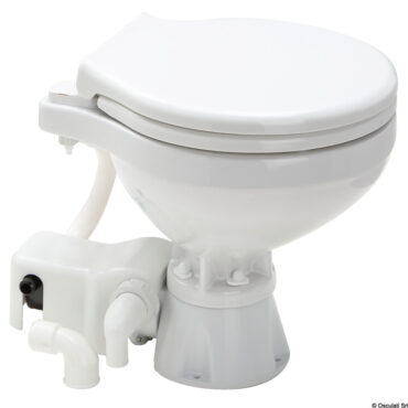 Provvisto di speciale pompa autoaspirante silenziosa che abbatte dell'80% il rumore tipico dei WC elettrici.Motore a magneti permanenti, maceratore incorporato.Tubo entrata 19 mm (3/4"), uscita 25/38 mm (1" - 1" 1/2). Pannello di comando incluso.Tazza in ceramica bianca, tavoletta in tecnopolimero Soft Close.Raccordo di scarico orientabile a 360°.