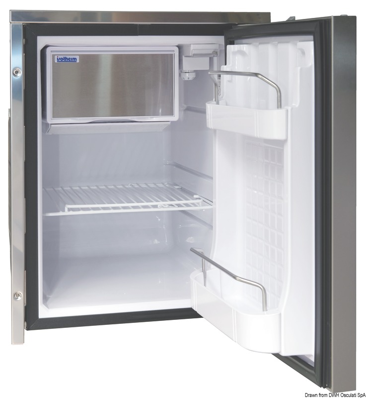 E’ già completo di flangia per incasso, porta resta a filo della flangia. Chiusura con serratura a scatto. Compressore SECOP 12/24 V silenzioso. Luce a LED interna. Predisposizione per collegamento con smart energy control 50.932.20. Pellicola anti-impronta. Freezer con sportello inox, porta con isolamento migliorato e maniglia ergonomica.