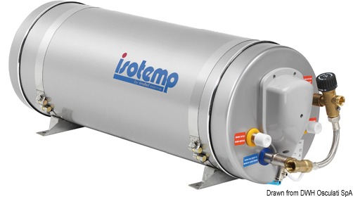 Serbatoio interno, serpentina e involucro esterno in acciaio inox. Il serbatoio é garantito 5 anni contro le perdite. Funzionano con una resistenza in rame nichelato da 750 W a 220 V, oppure con scambiatore di calore collegato all’impianto di raffreddamento del motore. La resistenza é posizionata nella parte bassa dello scaldabagno per evitare la stratificazione del calore. Doppio termostato (di sevizio e sicurezza). Valvola di sicurezza a 7 bar. Isolamento in poliuretano espanso. Possibilità di installazione verticale o orizzontale.