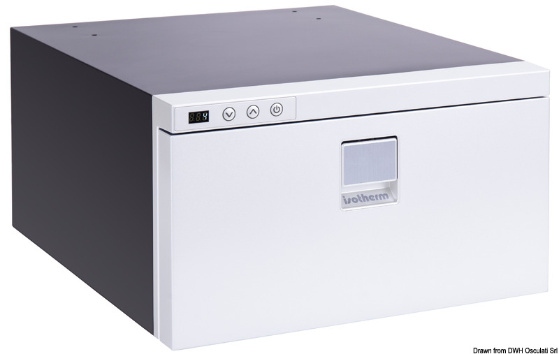 Dotato di guide in acciaio inox e porta in acciaio inox verniciata nera o in colore silver. Esternamente presenta linea Elegance. Interfaccia digitale user friendly esterna.Compressore Secop BD 12/24V 1,4F, silenzioso, ad alta efficienza.Sistema "Easy fix".