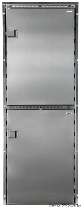 E’ già completo di flangia di fissaggio ad incasso inox e la porta resta a filo della flangia. La chiusura é garantita da una serratura a scatto anche essa a filo. Nella combinazione CR220, il modello si compone di un'unità da 130 l ad apertura frontale nella parte superiore e di un'unità freezer da 90 l ad apertura frontale nella parte inferiore. Il modello CR260 è una soluzione ibrida superiore ad apertura frontale, inferiore a cassetto di 130 l ciascuno. Vano freezer pari a 9,8 l nell'unità a cassetto.