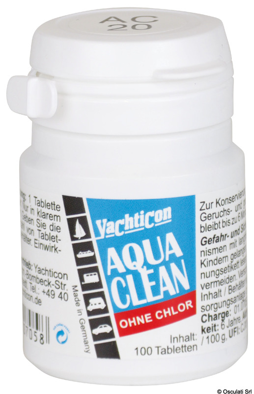 Utilizzato per il trattamento e la conservazione dell’acqua dolce nei serbatoi, ne previene la contaminazione fino a sei mesi.A base d’argento, privo di cloro o altre sostanze chimiche, è insapore e inodore. Adatto per acqua potabile e non potabile.È utilizzabile in serbatoi sia flessibili sia rigidi (in caso di serbatoi d’alluminio è preferibile utilizzare la versione liquida 52.193.00).