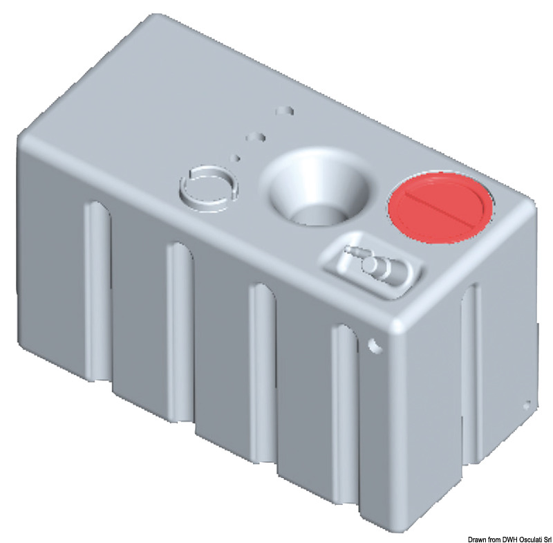 In polietilene alimentare lineare. Completo di tappo di ispezione + predisposizioni multiple per carico, scarico, sfiato con filetti femmina da 1" 1/4, 3/4", 1".Predisposto per installazione indicatore di livello con flangia VDO 5 fori (27.160.xx; 27.161.xx; 27.166.xx).