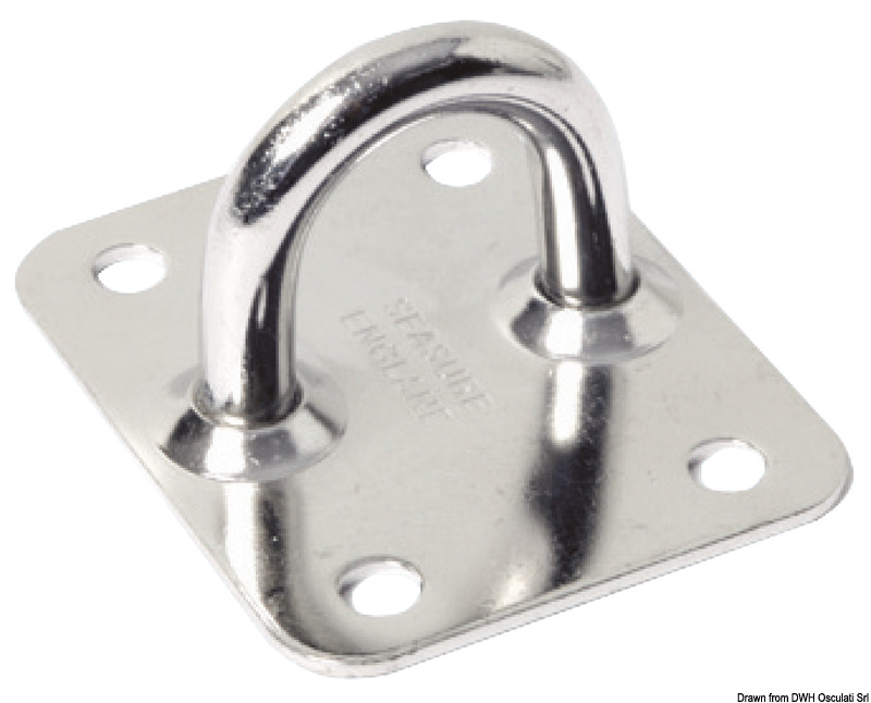 Piastra con quattro fori in acciaio inox 316, con base piana.