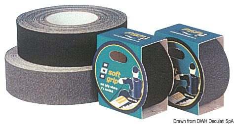 nastro gommoso antisdrucciolo conformabile, abbinato con autoadesivo che non lascia residui di colla una volta rimosso. Fornisce un grip extra ove necessario.
