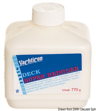 Prodotto aggressivo per rimuovere macchie di unto, di scarpe ed ogni sudiciume dagli intersizi della coperta in fiberglass con superficie antisdrucciolo che naturalmente tende a trattenere lo sporco. Non rovina il teak o superfici plastiche di qualsiasi tipo. Non serve grattare con spazzole dure. Prodotto concentrato in polvere.Confezione da 770 g.