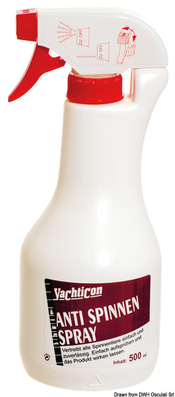 Semplicemente spruzzato sulle superfici della barca, o tendalini contiene delle sostanze naturali repellenti che eliminano la presenza di ragni ed insetti per lungo periodo.Confezione da 500 ml.