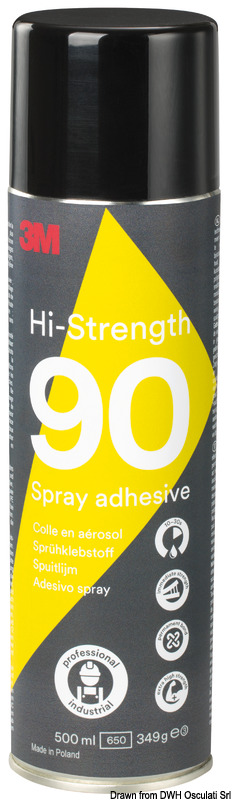 Adesivo spray sintetico per incollaggio di poliuretano espanso, superfici in gomma, giunzioni in gomma ed in plastica, in metallo, vetroresina e legno. Confezione da 500 ml.