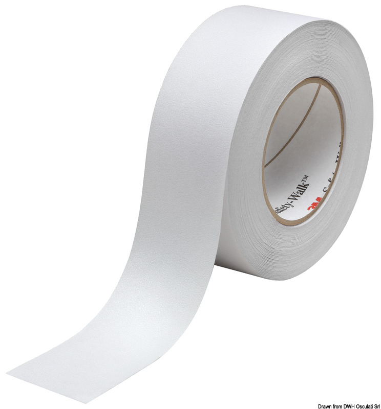 Nastro adesivo antiderapante, garantisce un effetto antisdrucciolo su tutte le superfici dell’imbarcazione senza alterarne l’aspetto estetico. Trasparente per passauomo, bianco per coperta in vetroresina.
