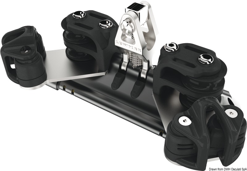Mainsheet car 2 upstand double control line sheave w/cleat