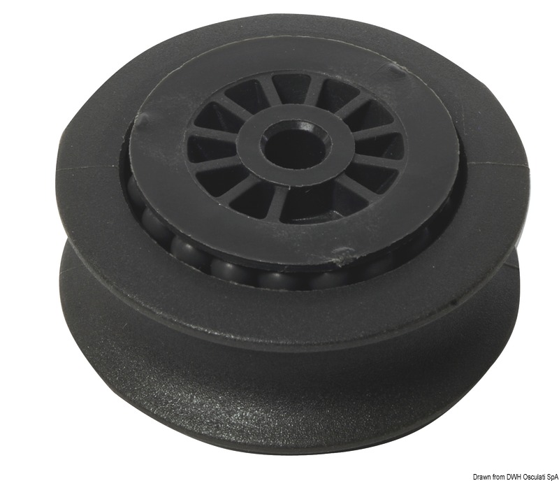 Sheave on ball bearings for deck organizer