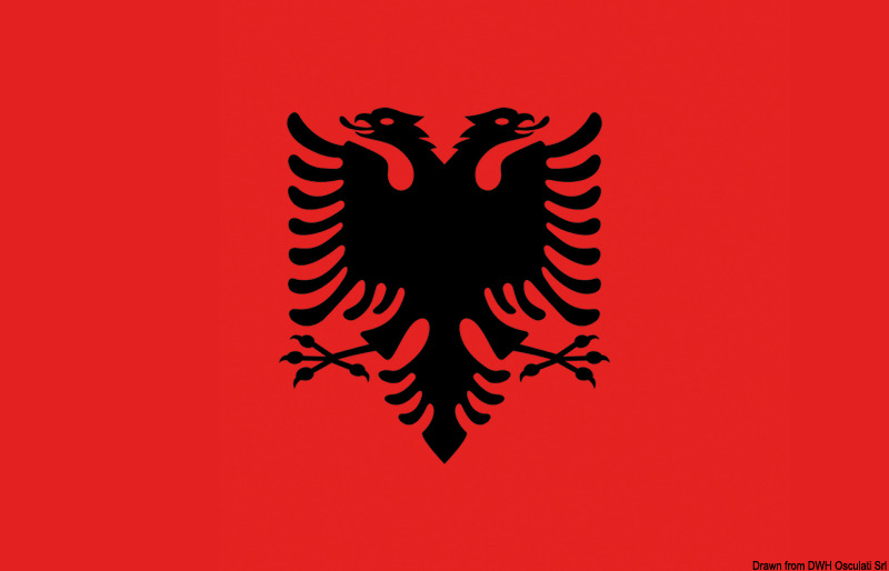 In stamina di poliestere, stampata a tinte indelebili.