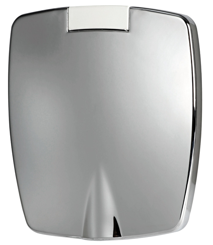 Doccia in ottone cromato, vano di alloggiamento bianco in ASA UV resistente.