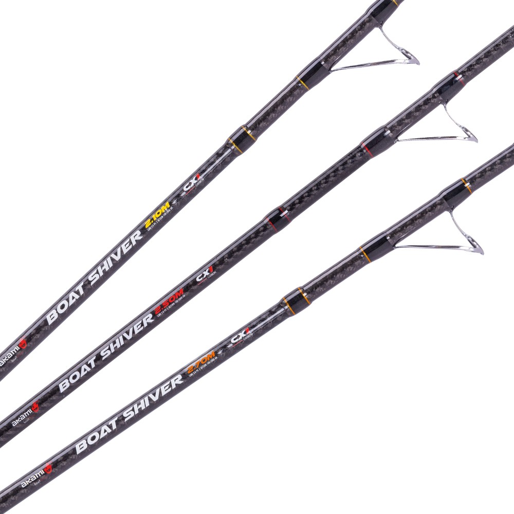 AKAMI BOAT SHIVER canna progettata per il bolentino di profondità particolarmente indicata per l’utilizzo di mulinelli elettrici. Realizzata in carbonio alto modulo ad altissima resistenza con rinforzo x carbon alla base e power tip sensibile e robusto. Anellatura SS Sic con ponte appositamente studiato per lavorare perfettamente sotto carichi importanti.

Fusto in Carbonio intrecciato
Guide SiC
Crociera in gomma