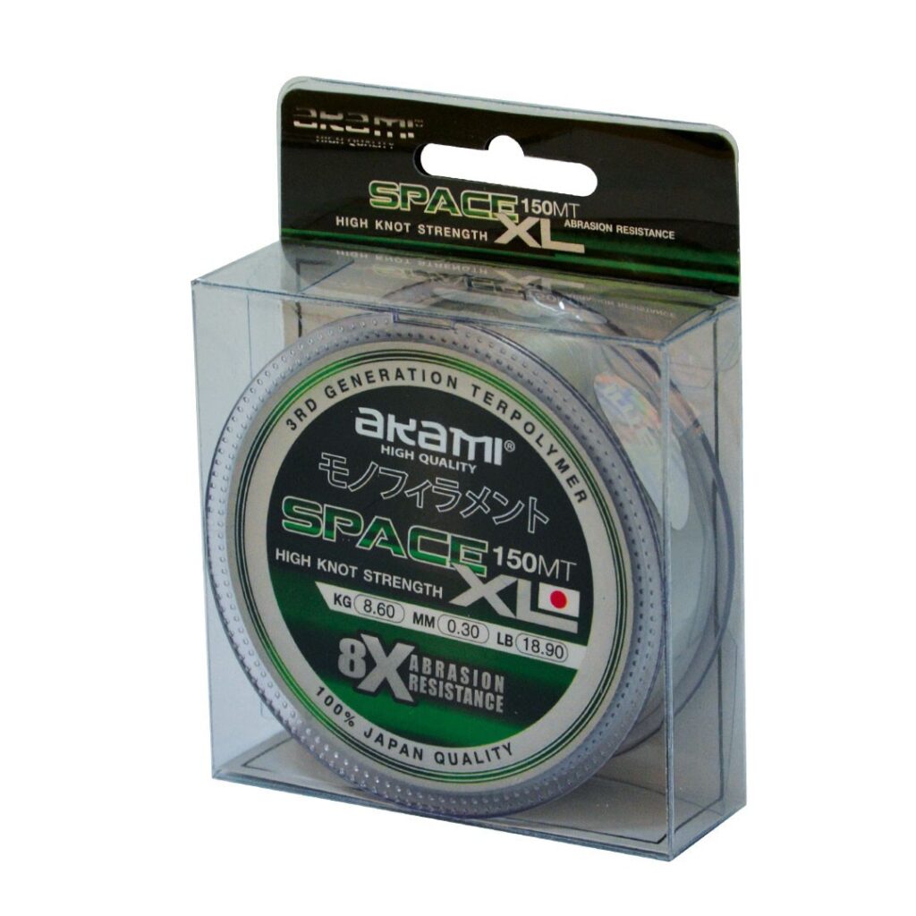 Akami Space XL monofilo giapponese di ultima generazione prodotto con quattro tipi diversi di nylon. Fino a otto volte più resistente all’abrasione dei monofili in nylon convenzionali. Straordinaria resistenza al nodo e una sorprendente “morbidezza”. Molto elastico, ideale per qualsiasi tipo di pesca in mare. Colore neutro.