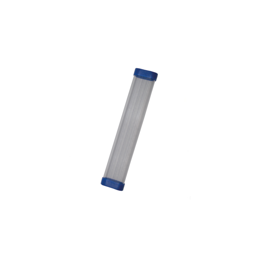 Tubo porta galleggianti, struttura in plastica trasparente, munita di 1 scomparto.