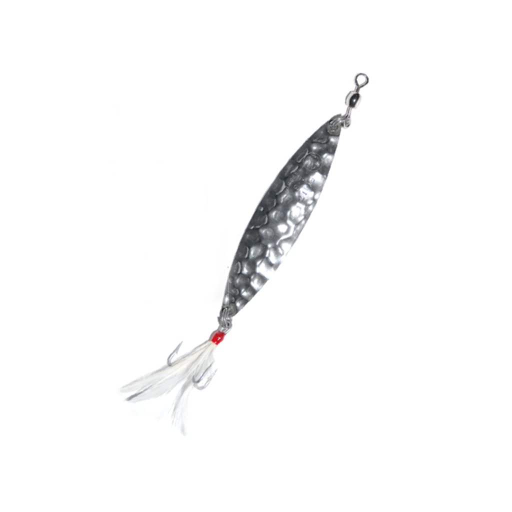Odulante da mare (traina, spinning) realizzato in acciaio Inox ASI 316 con girella nichelata ed ancoretta anti-corrosione Perma Steel. Versione martellato con piuma . Disponibile in diverse misure.