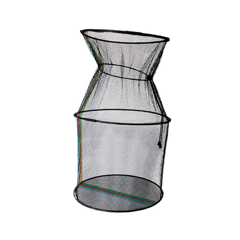 Retino tondo con rete e cerchi.
Misura: 70 cm
Diametro: 40 cm
Maglia: 4 mm