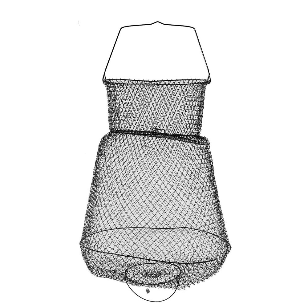 Cestello porta pesci classico in rete metallica. Con collo e maniglia, facile da trasportare in quanto si chiude su se stesso occupando pochissimo spazio. Verniciato di colore verde, è disponibile in diverse misure.