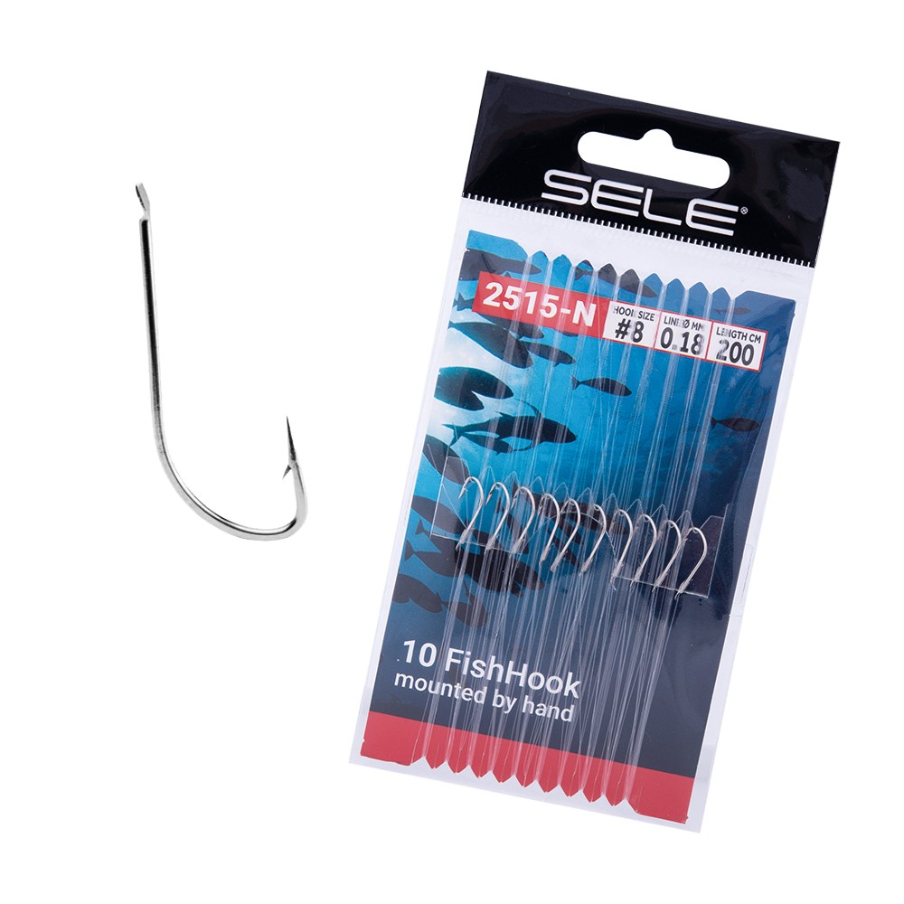 Ami legati Sele serie 2515N, 1.5 mt di lenza madre, monofilo di ottima qualità montato con un amo a gambo medio in carbonio. Adatto per l’innesco di esche vive come camole, lombrichi e bigattini. Progettato per la pesca in mare e per la cattura di pesci che necessitano di un amo robusto.