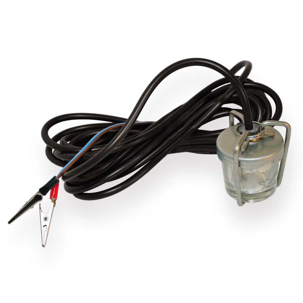 Richiamo luminoso per Totani e Calamari, lampada da pesca con struttura impermeabile e led ad alta intensità di luce. Accessorio da pesca indispensabile per la pesca di molluschi come Totani e Calamari, sia nelle tecniche di pesca a traina, a scarroccio o ancorati pescando a spinning. La lampada richiamo luminoso è fornita con cavo di 6 metri e morsetti per il collegamento alla batteria. La potenza del led luminoso è di 1800 Lumens.
