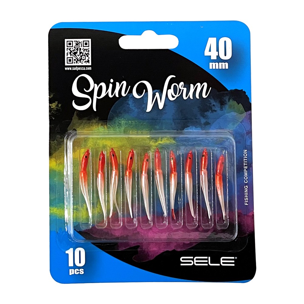 Spin Worm è il nuovo soft bait in silicone della famiglia Sele. Una mini esca altamente catturante dal corpo morbido, realizzata con la parte finale a coda di rondine ideali per la pesca a spinning, per la pesca a traina dalla barca e per la pesca a fondo. Idicato anche per le montature con la bombarda da terra o per la realizzaizone dei sabiki. Eccellenti nella cattura di spigole, occhiate, sgombri, sugarelli e pesci di fondo. Disponibile in dirversi colori.