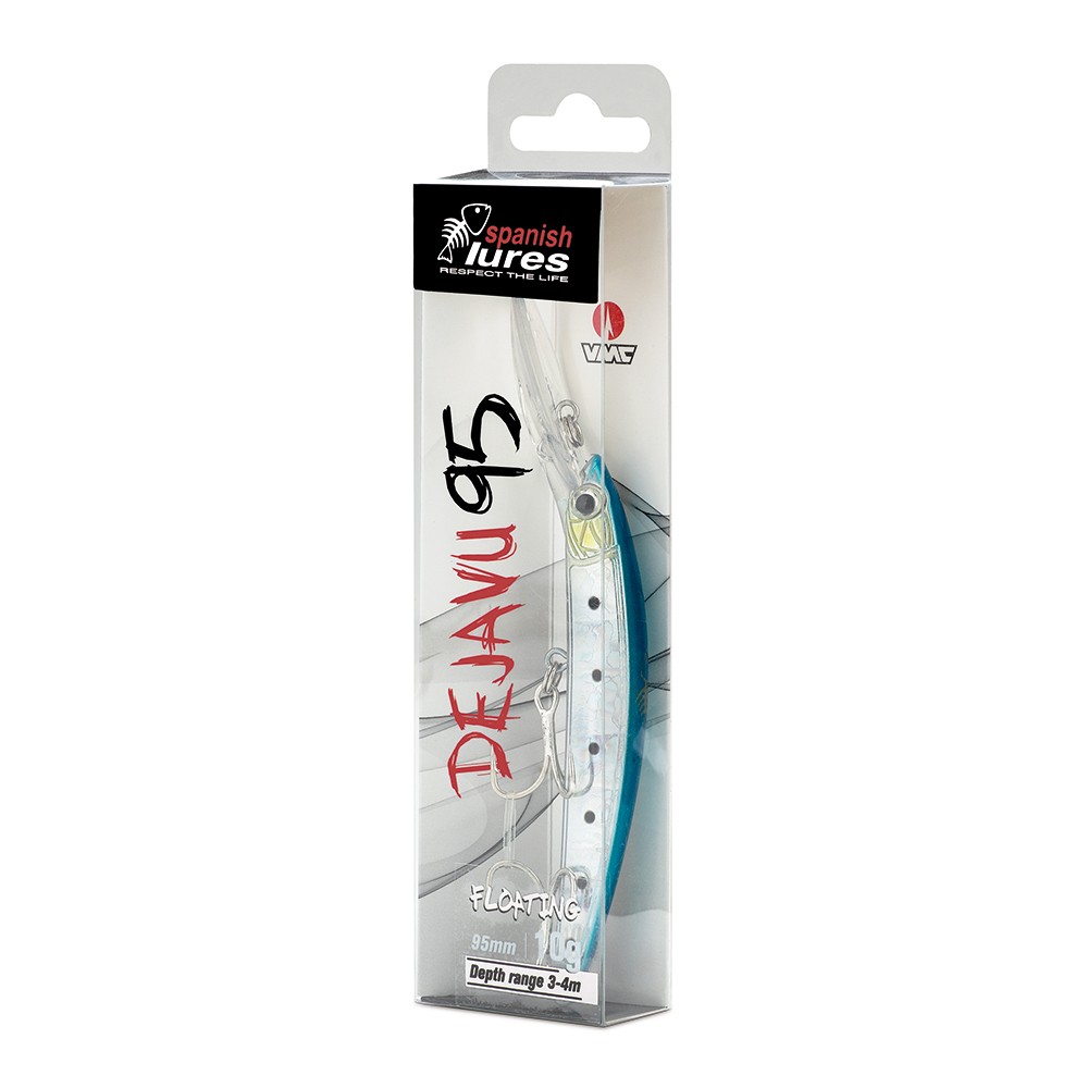 Il DEJAVU 95F di Minnows SPANISH LURES è un Jerkbait altamente efficace nella cattura di pesci difficili, grazie alla sua configurazione, colori accattivanti e movimento unico. È progettato per catturare anche i pesci più diffidenti fino a 4 metri di profondità, con una velocità di nuoto ideale tra i 2,5 e i 3,5 nodi. È in grado di attirare una vasta gamma di specie ittiche tra cui persici, trote, lucioperca e persino lucci ed è considerato uno dei migliori Jerkbaits sul mercato. Il DEJAVU 95F è facile da usare e offre un'esperienza di pesca indimenticabile per i pescatori esperti e non.