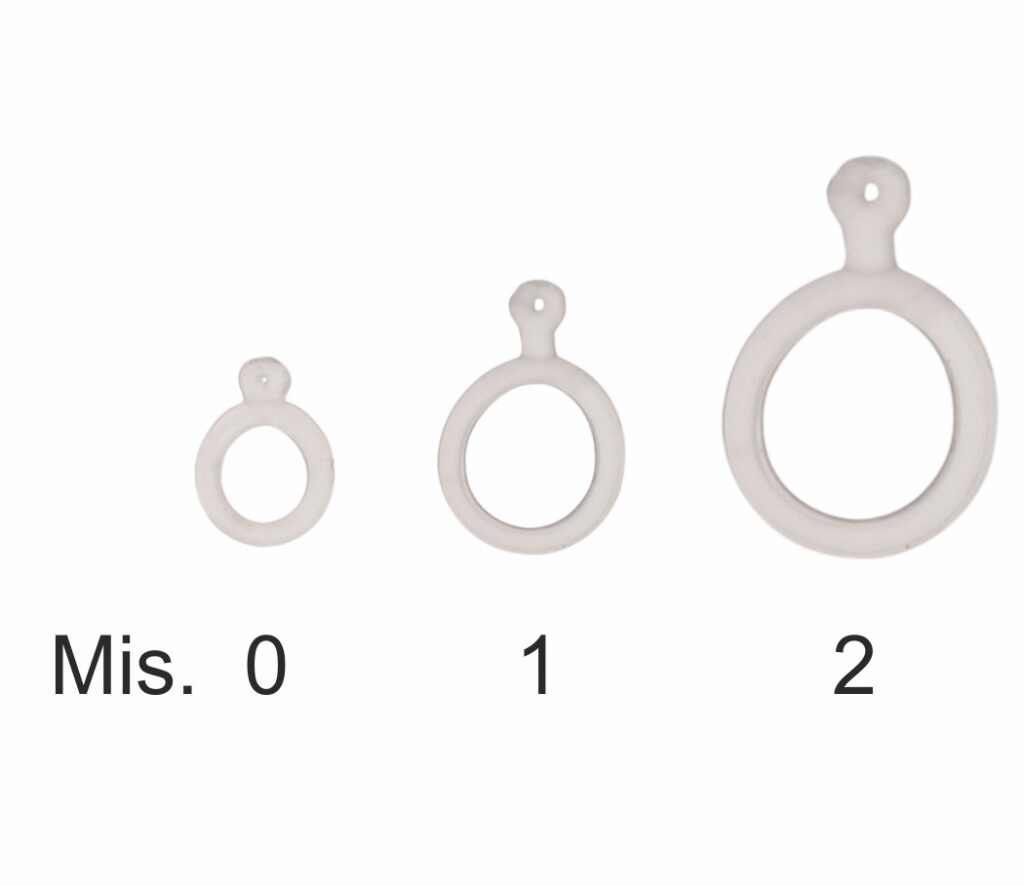 Misura 0: Ø esca min. 6 mm - Ø esca max 10 mm

Misura 1: Ø esca min. 10 mm - Ø esca max 18 mm

Misura 2: Ø esca min. 16 mm - Ø esca max 25 mm

Busta da 18 pezzi, confezione da 10 buste.