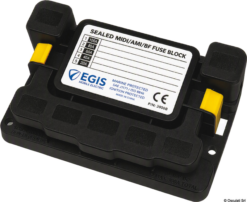 MIDI 5x Fuse Block w/Sealed Cover, M8 Inputs - M6 Outputs, Retail Pack