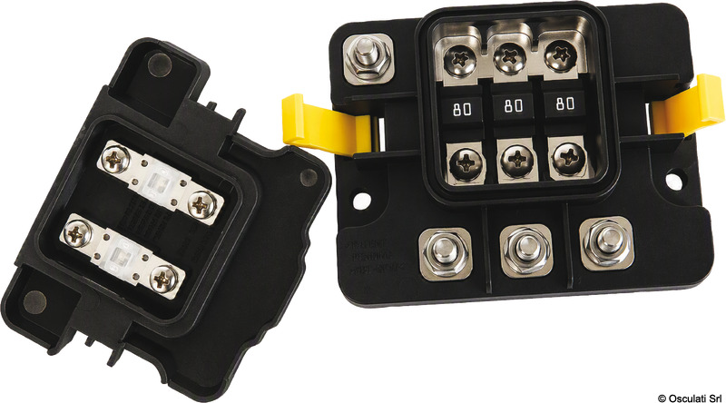 MIDI 3x Fuse Block w/Sealed Cover, M8 Inputs - M6 Outputs, Retail Pack