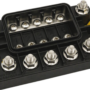 MIDI 5x Fuse Block w/Sealed Cover, M8 Inputs/Outputs, Retail Pack