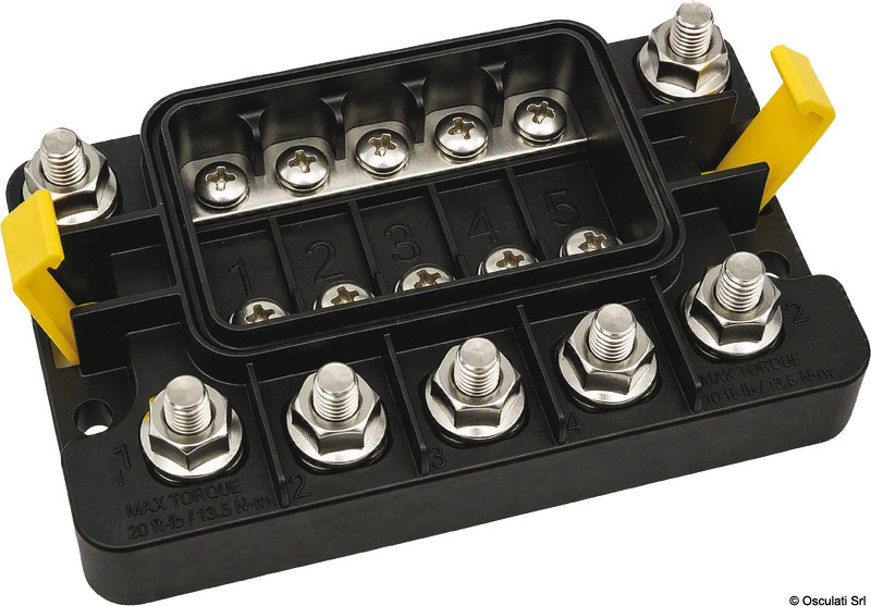 MIDI 5x Fuse Block w/Sealed Cover, M8 Inputs/Outputs, Retail Pack